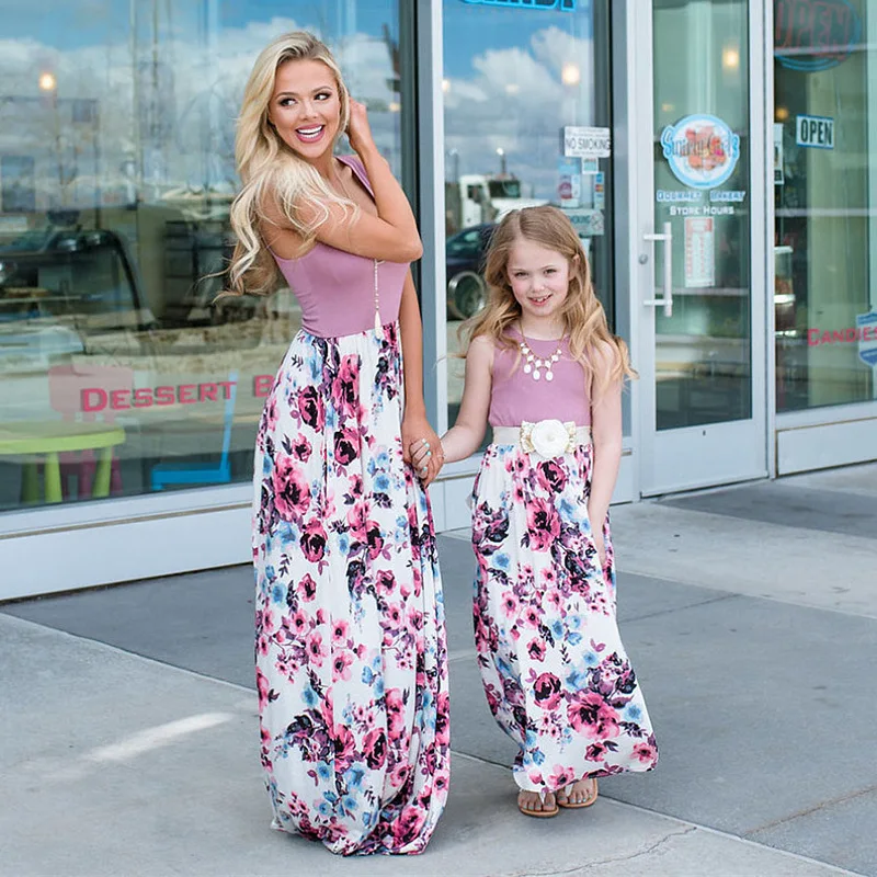 Mommy and me Mother daughter dresses Floral Dress Mother and daughter clothes Mom and daughter dress Family matching clothes - Цвет: Purple