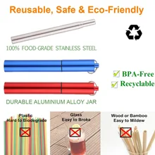 Многоразовые телескопическая Нержавеющая сталь Соломинки Металл питьевой соломы с цепочкой для ключей для хранения чехол и щеточка для чистки