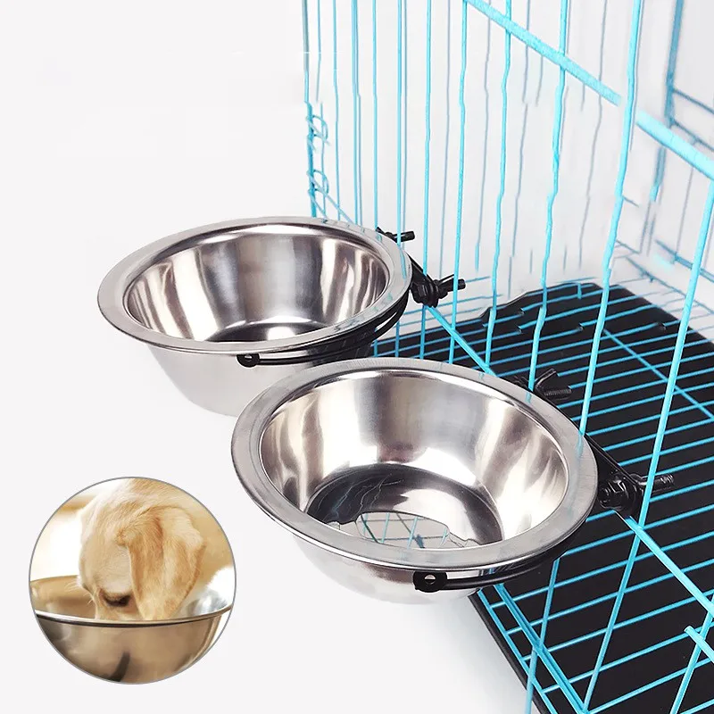 Pet съемный клетка висит Нержавеющая сталь кошачья миска стационарная железная миска для собаки, домашних животных питьевой воды чаша для хранения пищевых продуктов для домашних животных