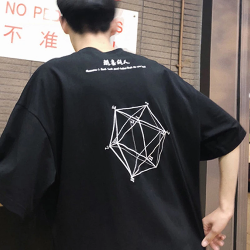 

Hot sale 2020 geometric Pattern minimalist print Tshirt All-match Korean Japanese fit clothes Streetwear hip hop brief new tees