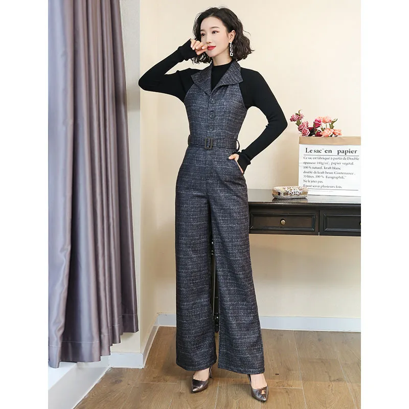 Новинка весны, женские шерстяные комбинезоны, шерстяной комбинезон для офиса, женский элегантный деловой костюм, широкие штаны, женская одежда