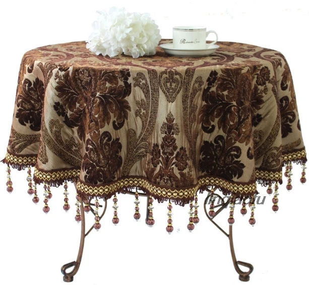 

Thick European style luxury round tablecloth Hotel home American table cloth cotton and linen Table runner