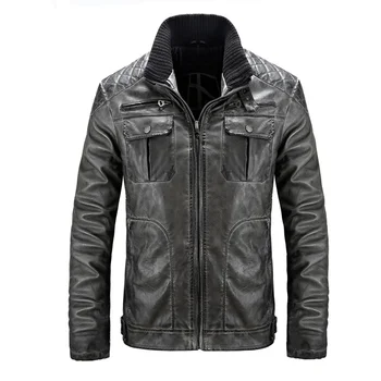 

New Autumn Dmen Motorcycle Jacket Fashion Stand Collar Old Jacket Men Clothing Casual Fit Long Sleeve Leather Jacket Men