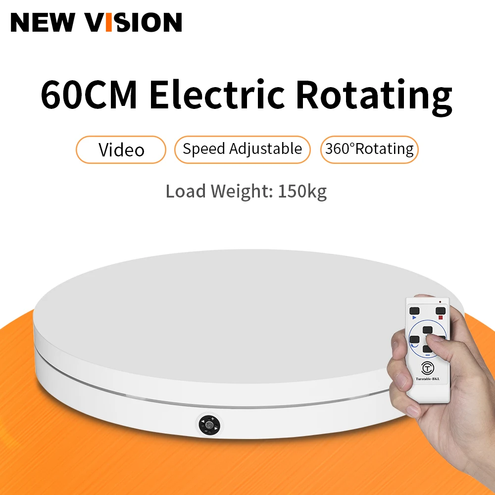 White 60cm 360 Degree 3D Remote Control Adjustable Speed Direction Electric Rotating Shooting table for Photography Load 150kg