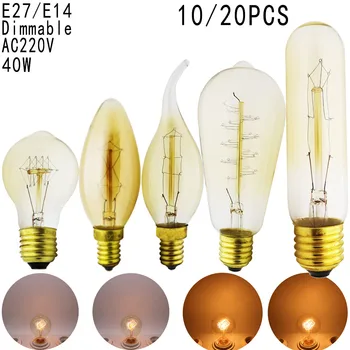 

10pcs/lot vintage lamp E27/E14 T30 ST64 retro light bulb 220V edison bulb for home/living room decor 40W incandescent lamp bulb