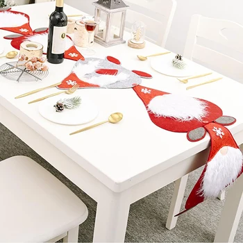 

1 Pcs Creative Christmas Decorations Faceless Santa Table Runner Placemat Combination New Year Party Dining Table Decor