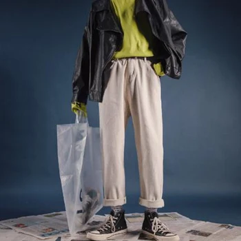 

Men Vintage Fashion Loose Casual Straight Pant Male Japanese Harajuku Streetwear Harem Trousers Wide Leg Pant