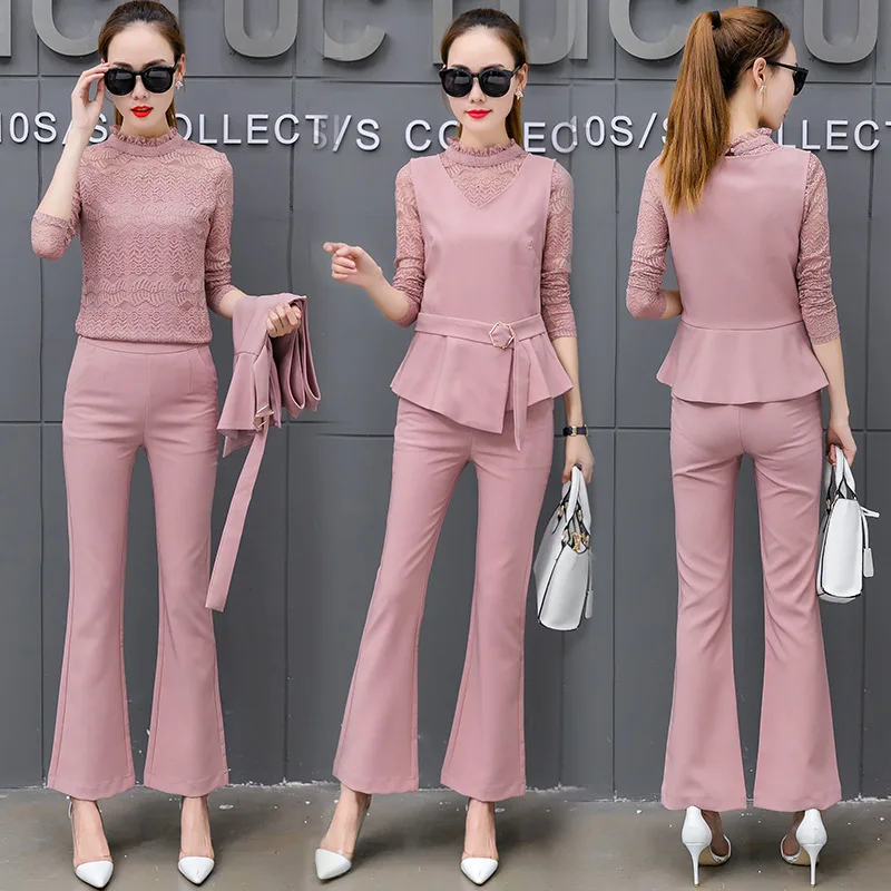 

2019 Spring Autumn Winter New Style Korean-style Ocean Elegant Popular Casual Slimming Graceful Fashion Two Three-piece Set WOME