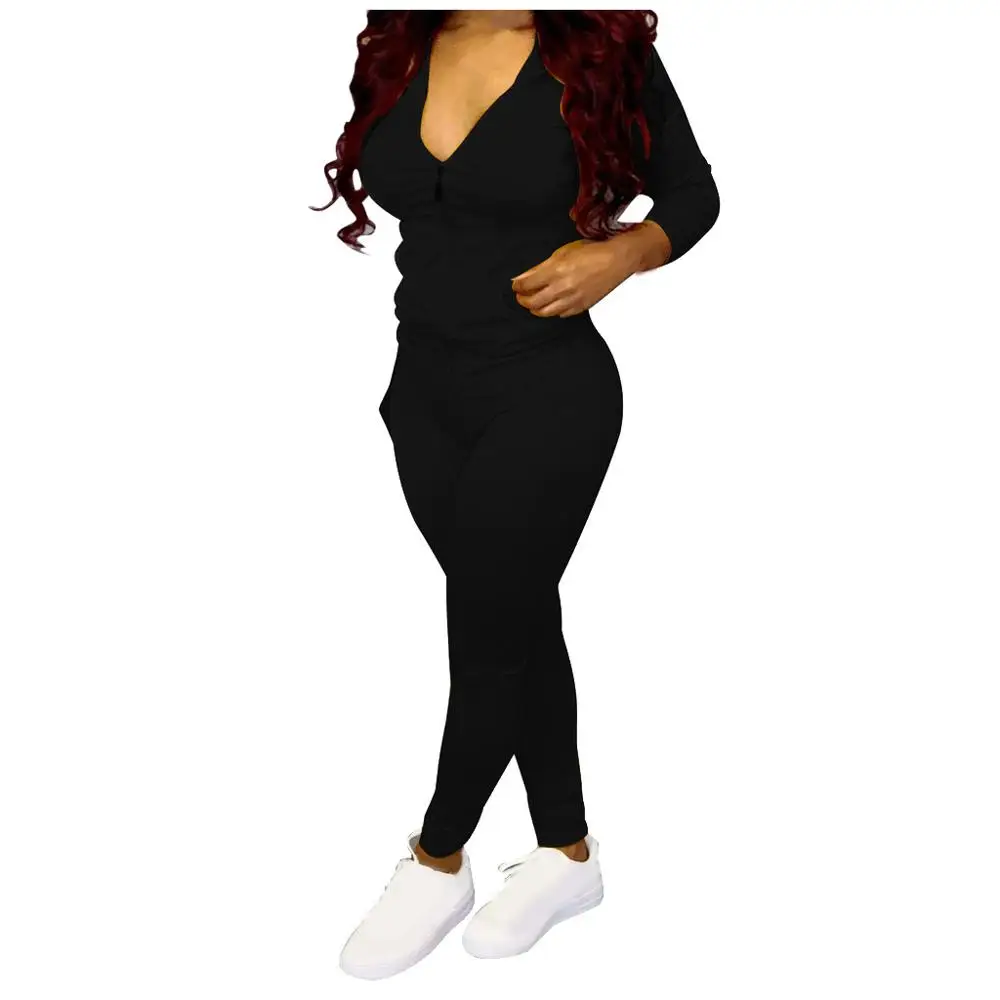 

Women Long Sleeve Hooded Coat And Pants Multiple Colors Casual Sports Set 2pcs Female Autumn Solid Color Tracksuit For Outdoor