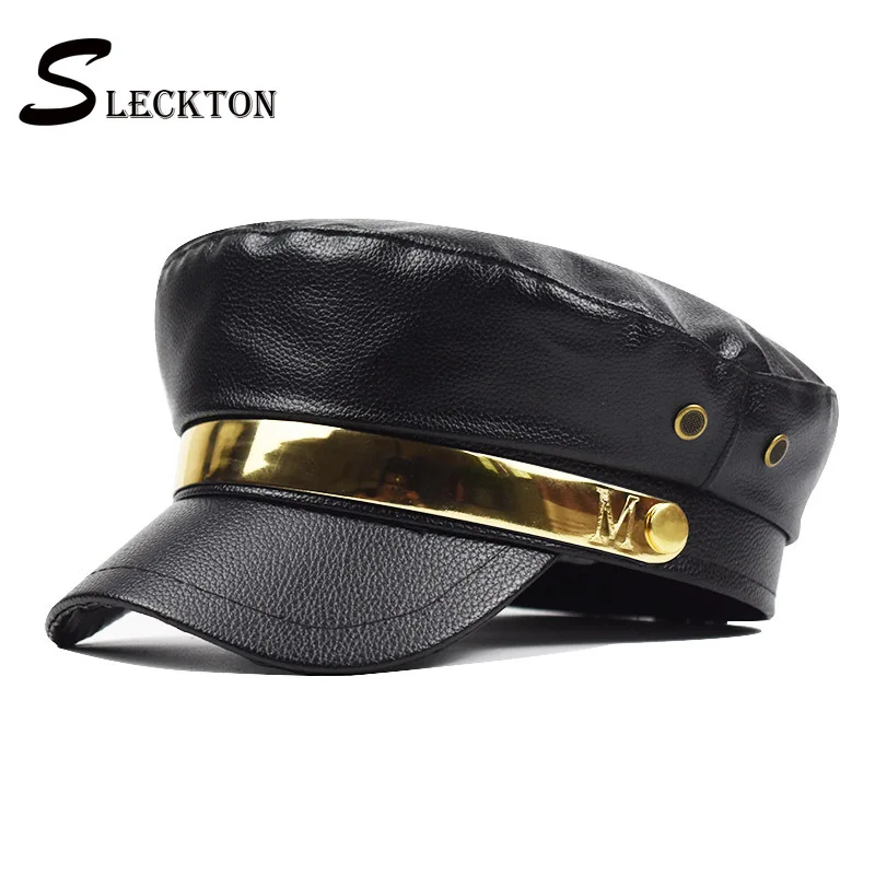 

SLECKTON PU Leather Army Caps Flat Top Military Hat Peaked Cap Travel Cadet Hat Captain Cap Berets Octagonal Hat Painter Hats