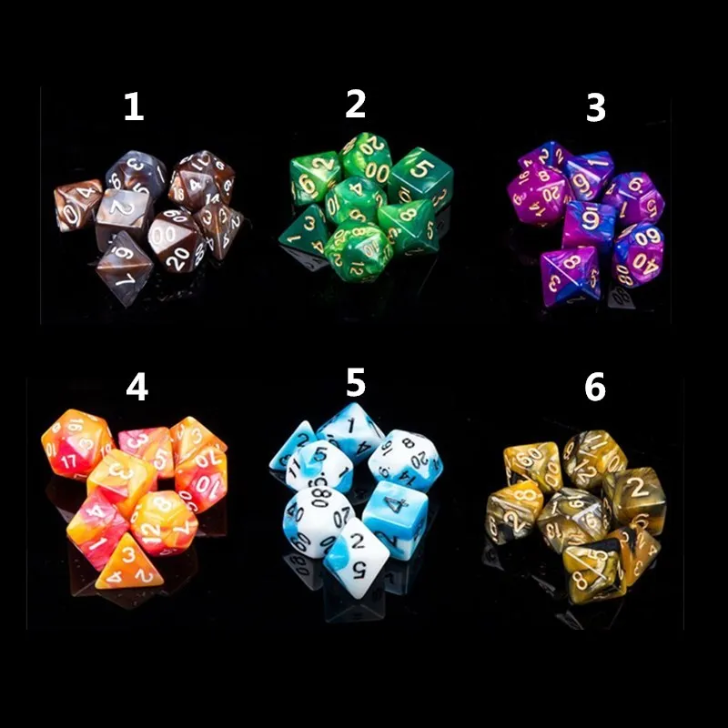 7 шт./компл. смолы многогранные кости d & d4 d6 d8 d10 % d12 d20 для TRPG игры кубик настольной