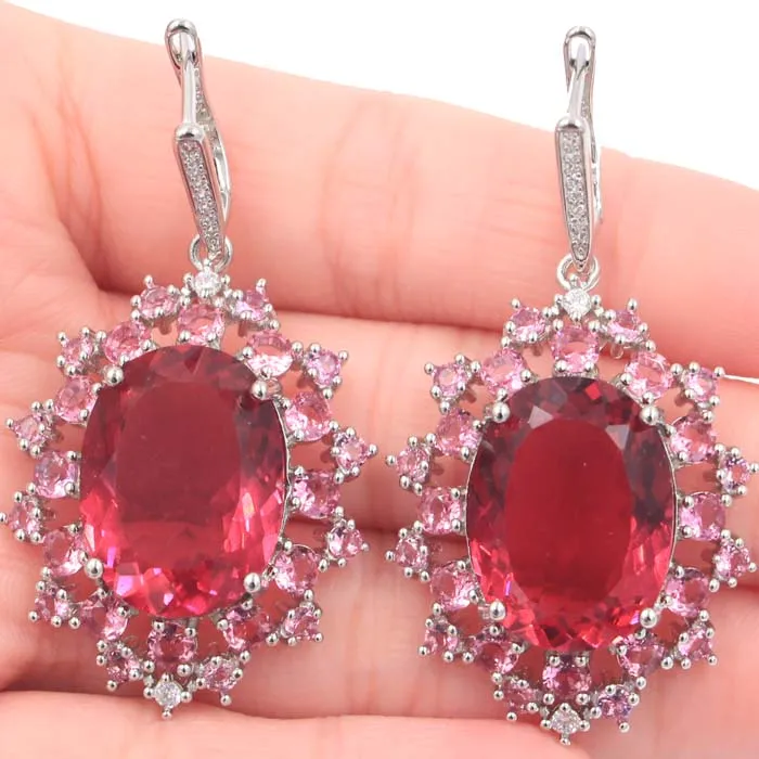 

66x30mm Awesome Long Big Heavy New Stone Iolite White CZ Woman's Party Silver Earrings