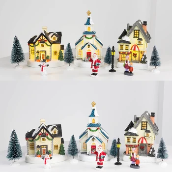 

Party & Holiday DIY Decorations Christmas Village Set Collection Building - Christmas Church and House with Lights, 12 piece set