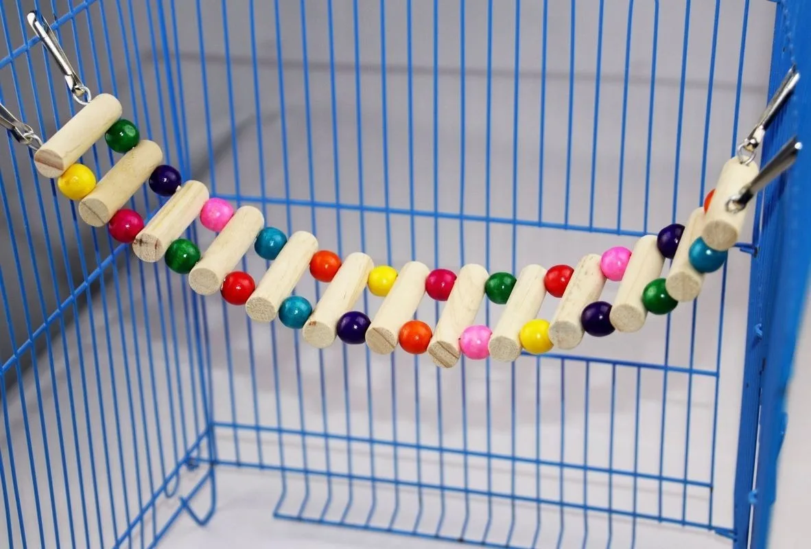 Bird-Toys Pets-Parrots-Ladders Colorful-Balls Hanging Natural-Wood