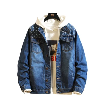 

Men Jacket Coat Trendy Denim Jacket Hole Slim Spring Autumn Fashion Mens lapel Jean Jacket Outwear Male Cowboy