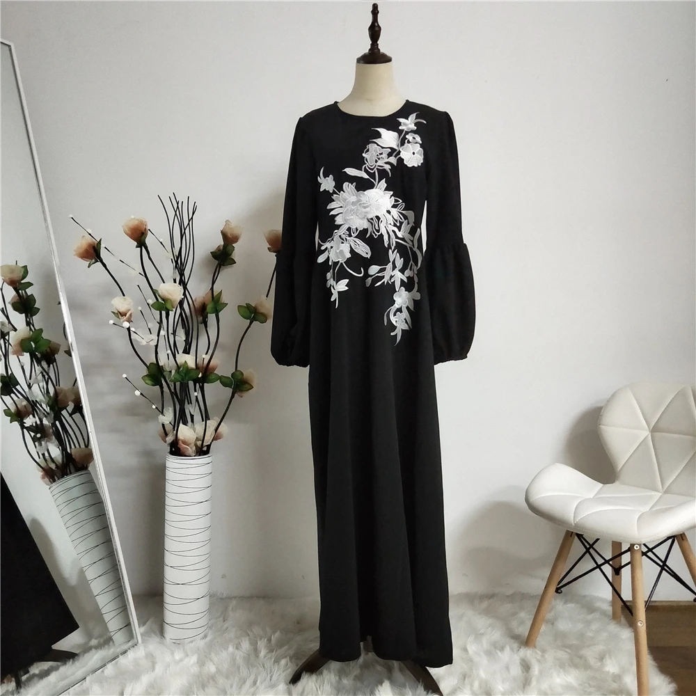 Женское мусульманское платье с длинным рукавом повседневное свободное принтом