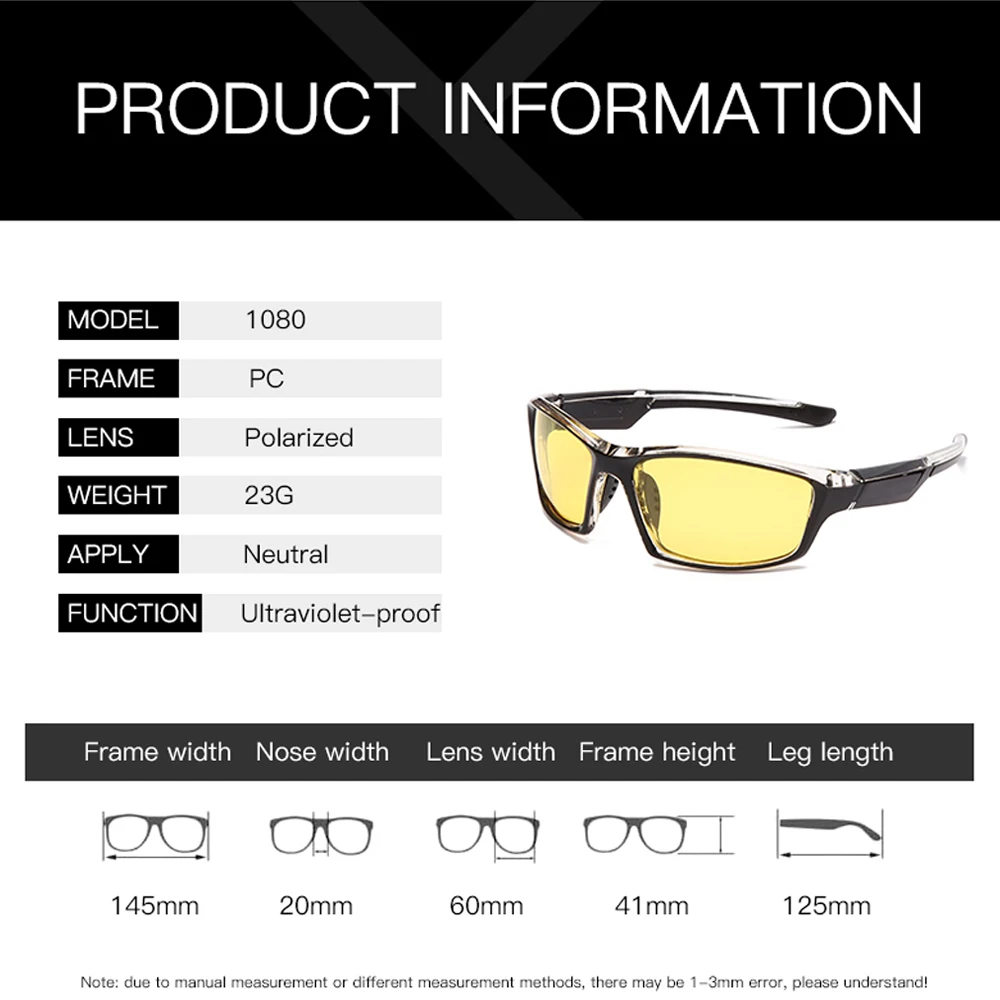 Night Vision Glasses YAMEIZE Anti-glare Polarized Sunglasses Yellow Lens For Driving Fishing