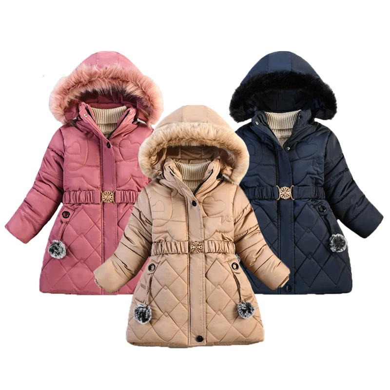 Длинная стильная зимняя теплая куртка для девочек плотный меховой воротник