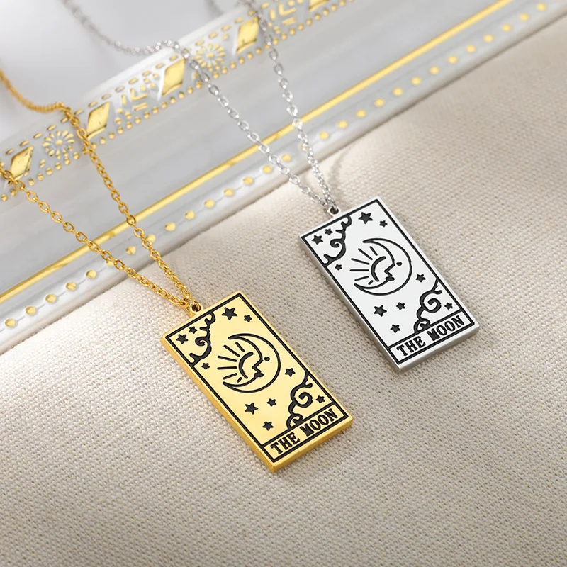 Tarot Card Necklace For Women Best Friend Gold Stainless Steel Star World Sun Moon Eye Pendant Necklace Mandala Jewelry Gift BFF