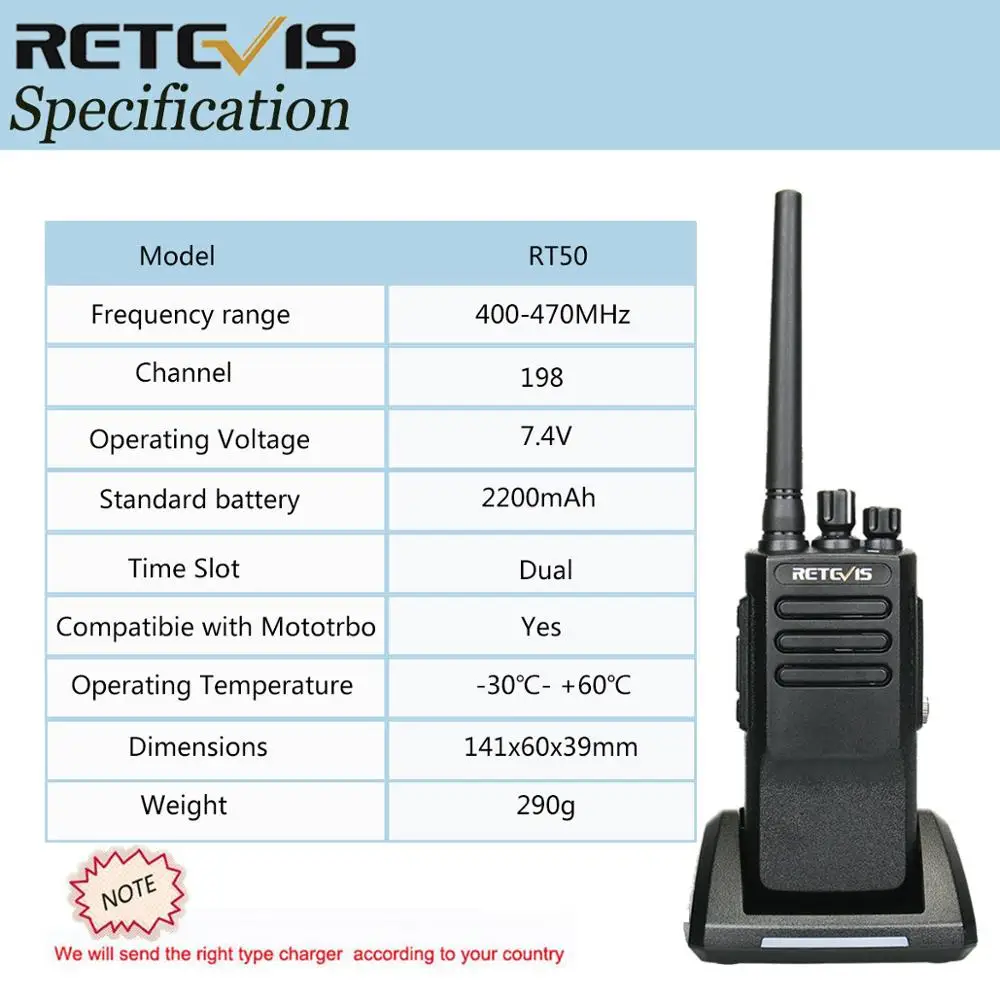 Retevis RT50 10W Walkie Talkie Digital DMR Radio IP67 Waterproof UHF 400 470 Mhz Dual Time 5