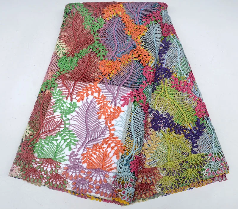 

2019 Latest Multicolour Guipure Lace Embroiderey French African Cord Lace Fabric High Quality Nigeria Lace Fabric For Wedding