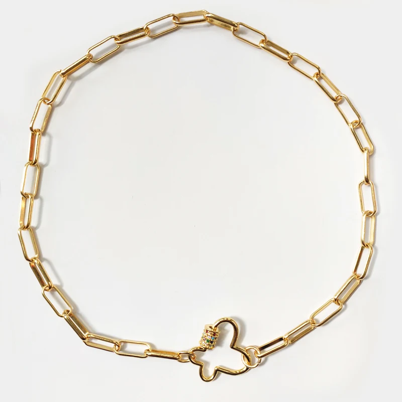 

100% Handmade copper plating gold-color chain necklace colorful zircon spiral buckle pendant choker for women punk style jewelry