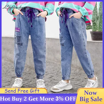 

Baby Girls Jeans 2020 Spring Girl Letters Printing Jeans Fashion Hole Boutique Jeans Children Elastic Waist Casual Pencil Jeans