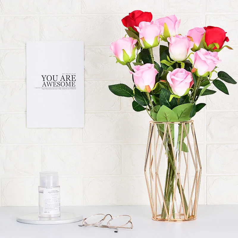 

Nordic Iron Vase Simple Transparent Glass Hydroponic Flower Rose Gold Diamond Soft Decoration Vase Live Room Decor Flower Vase