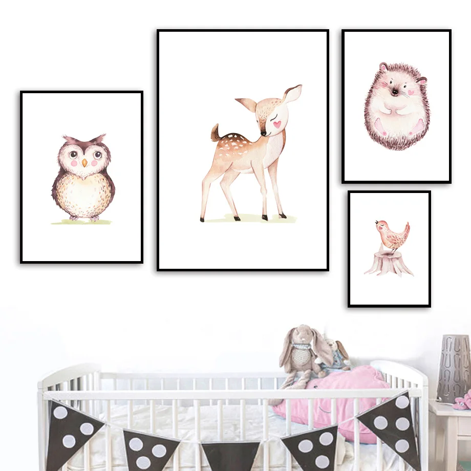 

Deer Hedgehog Bird Fox Cartoon Wall Art Print Canvas Painting Nordic Canvas Posters And Prints Wall Pictures Baby Kids Room
