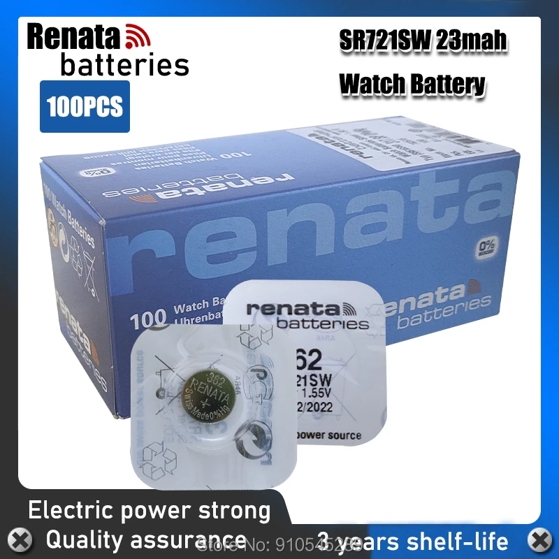 100PCS Renata Silver Oxide Watch Battery 362 SR721SW 721 1.55V 100%  original brand renata 362 renata 721 battery|Button Cell Batteries| -  AliExpress