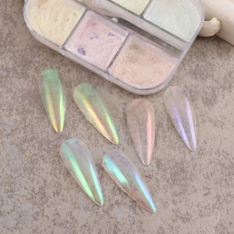 6 Grids Chrome Nail Powder Pearl Shell Holographic Nail Glitter Mirror Aurora Bubble Dipping Dust Art Decoration nail powder nail glitter nail decoration nail decorations NF1909-12