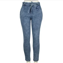 Облегающий пояс с бахромой, обтягивающие джинсы с высокой талией, женские свободные и повседневные узкие джинсы с большими карманами