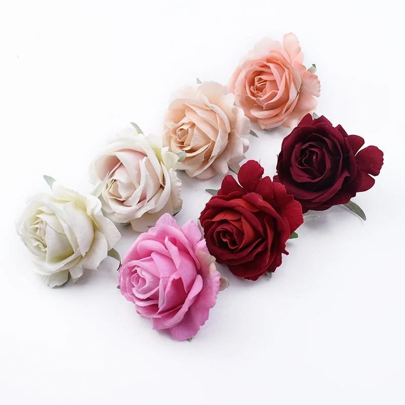 100pcs Christmas Wedding Decorative Wreath Silk Roses Head Artificial Flowers Wholesale Bridal Accessories Clearance Home Decor