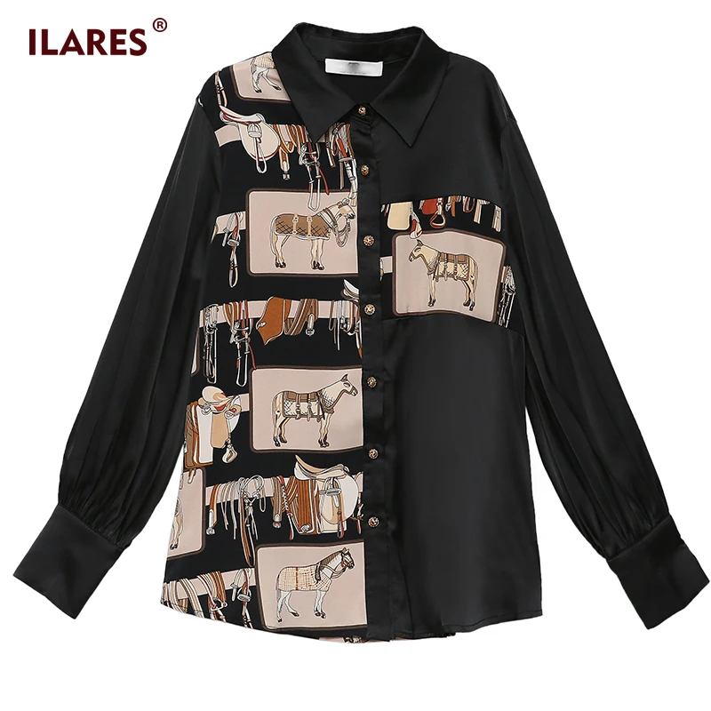 ILARES блузка женская мода черный женский s шифон размера плюс одежда Туника блузка винтажная рубашка с принтом женские топы и блузки