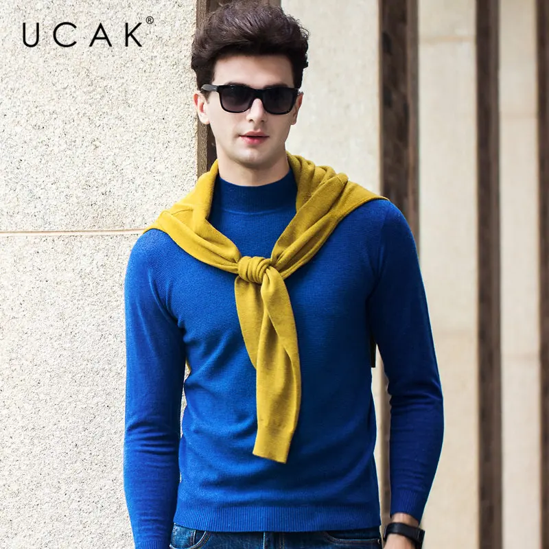 UCAK Brand 100% Merino Wool Sweater Men Autumn Winter Warm Turtleneck Pullover Men Multicolor Knitwear Cashmere Pull Homme U3061 UCAK Brand 100% Merino Wool Sweater Men Autumn Winter Warm Turtleneck Pullover Men Multicolor Knitwear Cashmere Pull Homme U3061