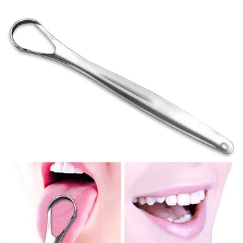 

Silver Stainless Steel Scraper Tool Toothbrush Hygiene Safe Dental Care Keep Fresh Breath Tongue Cleaner Oral Brush Reusable