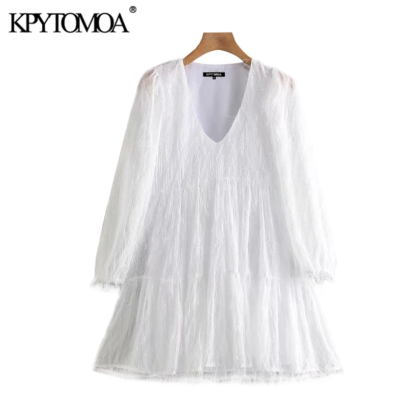 KPYTOMOA Women 2020 Chic Fashion With Lining Tassel Mini Dress Vintage V Neck Long Sleeve Ruffled Female Dresses Vestidos Mujer KPYTOMOA Women 2020 Chic Fashion With Lining Tassel Mini Dress Vintage V Neck Long Sleeve Ruffled Female Dresses Vestidos Mujer