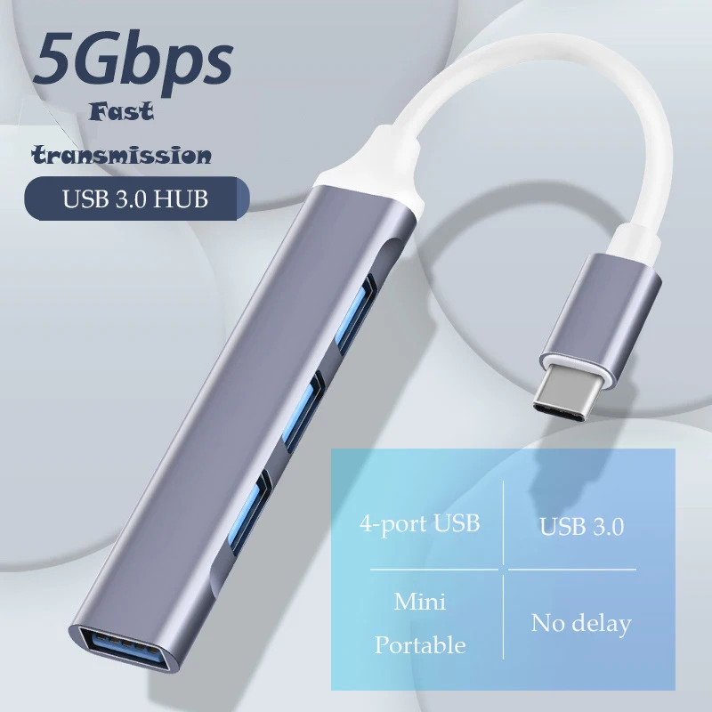 USB Hub High Speed 4Port USB 3.0 Hub type c Splitter 5Gbps For PC