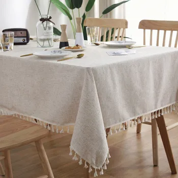 

Nordic simple bamboo and linen solid tassel tablecloth plain and all kinds of cotton and linen rectangular tablecloth cover