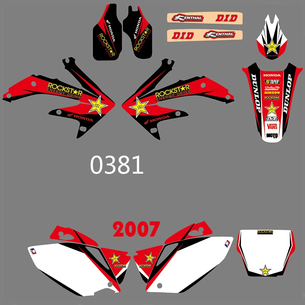 

For HONDA CRF450R CRF450 2007 Graphics Decals Stickers Custom Number Name 3M Full Motorcycle Backgrounds Stickers Accessories