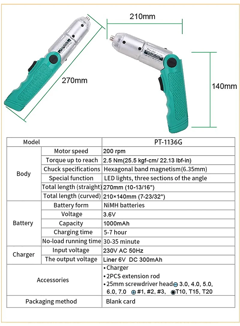ProsKit PT-1136G Мини Электрическая отвертка перезаряжаемая Ni-MH батарея беспроводная освещенная Электронная отвертка