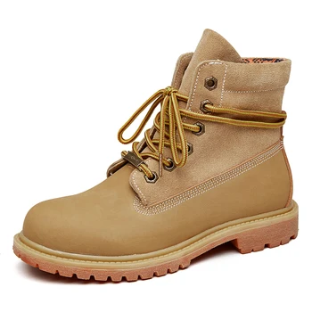

Lovers boots leather men's boots square heel women's boots desert boots high-top autumn and winter tide large size 35-44