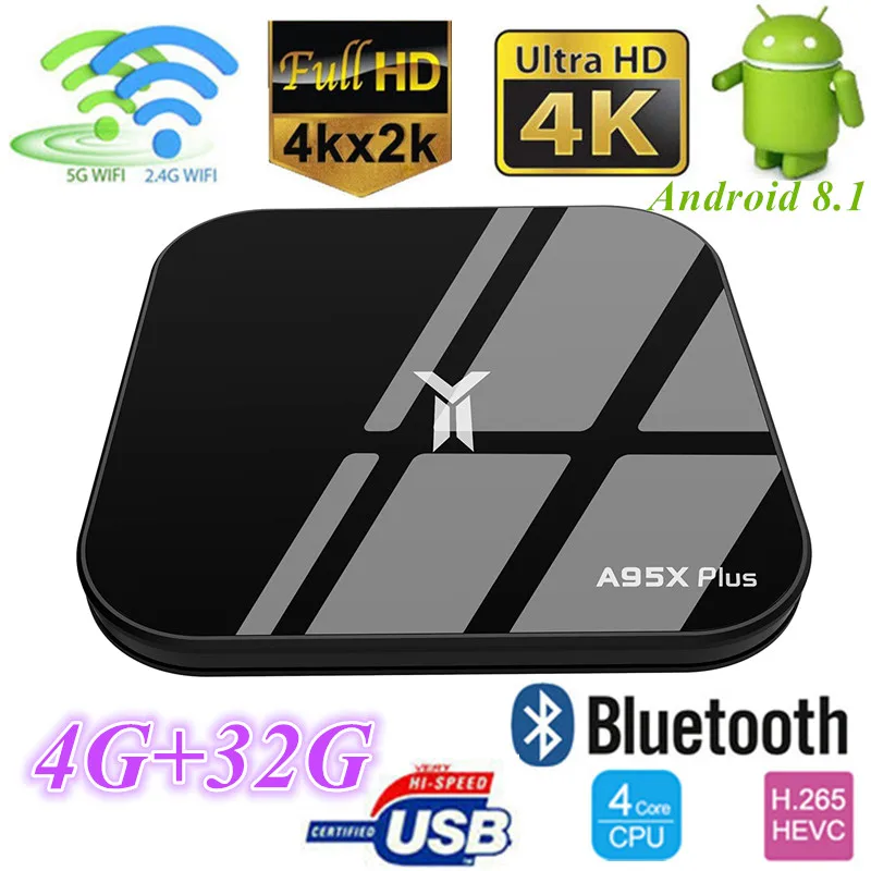 

Smart A95X PLUS TV Box 4G+32G S905Y2 Quad Core Set up box 2.4G 5G Dual WiFi HD 4K BT Android 8.1 Media Player
