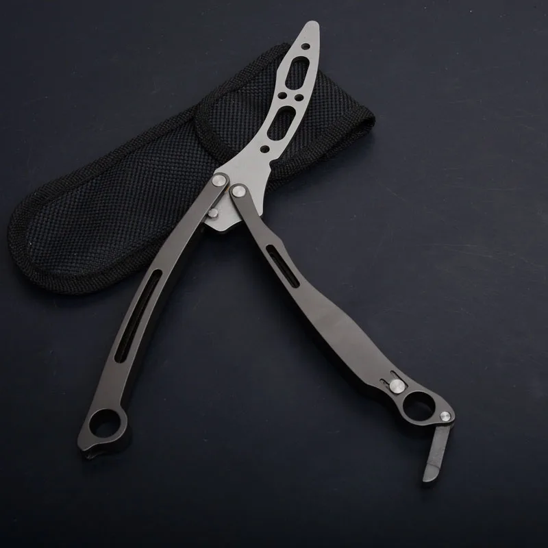 Curved workout 5cr15 Blade All steel handle folding knife training Butterfly arambit balisong titanium no blade cs go game tool