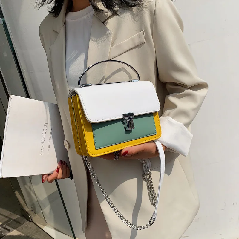 

Luxury Hit Color Women Handbag Simple Shoulder Messenger Bag Chain Small Square Bag Dinner Clutch and Purse Mobile Phone Bag