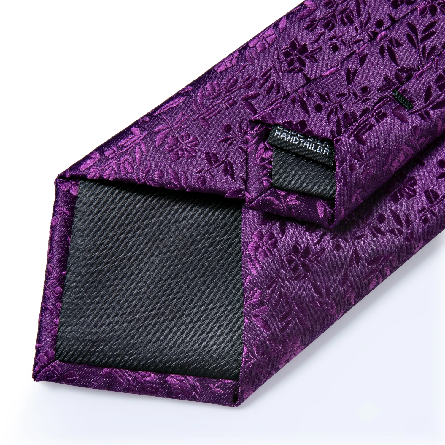 Purple Floral Silk Necktie For Men Pocket Square Set