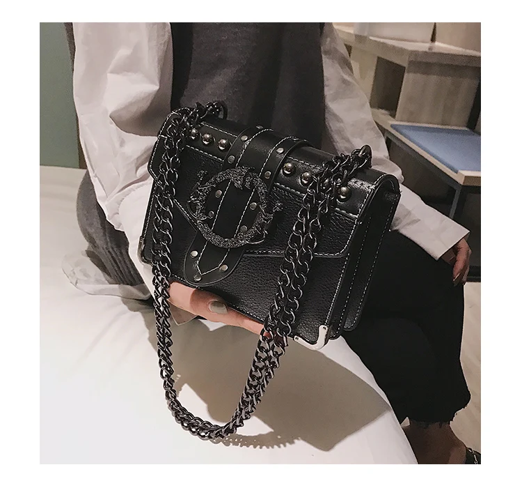 European Fashion Female Square Bag 2023 New Quality PU Leather Women's Designer Handbag Rivet Lock Chain Shoulder Messenger bags