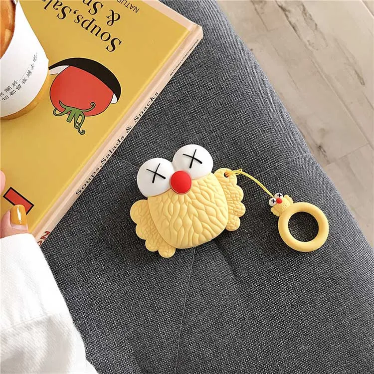 Чехол для наушников AirPods с милым 3D рисунком из мультфильма чехол для Apple Airpods 2 мягкий силиконовый защитный чехол с кольцом на палец - Цвет: yellow