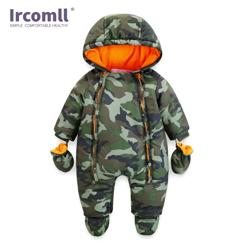 Online Ircomll 2019 peleles de bebé recién nacido invierno grueso cálido chico bebé niñas niños Bebés Ropa Camo flor con capucha mono chico s prendas de vestir