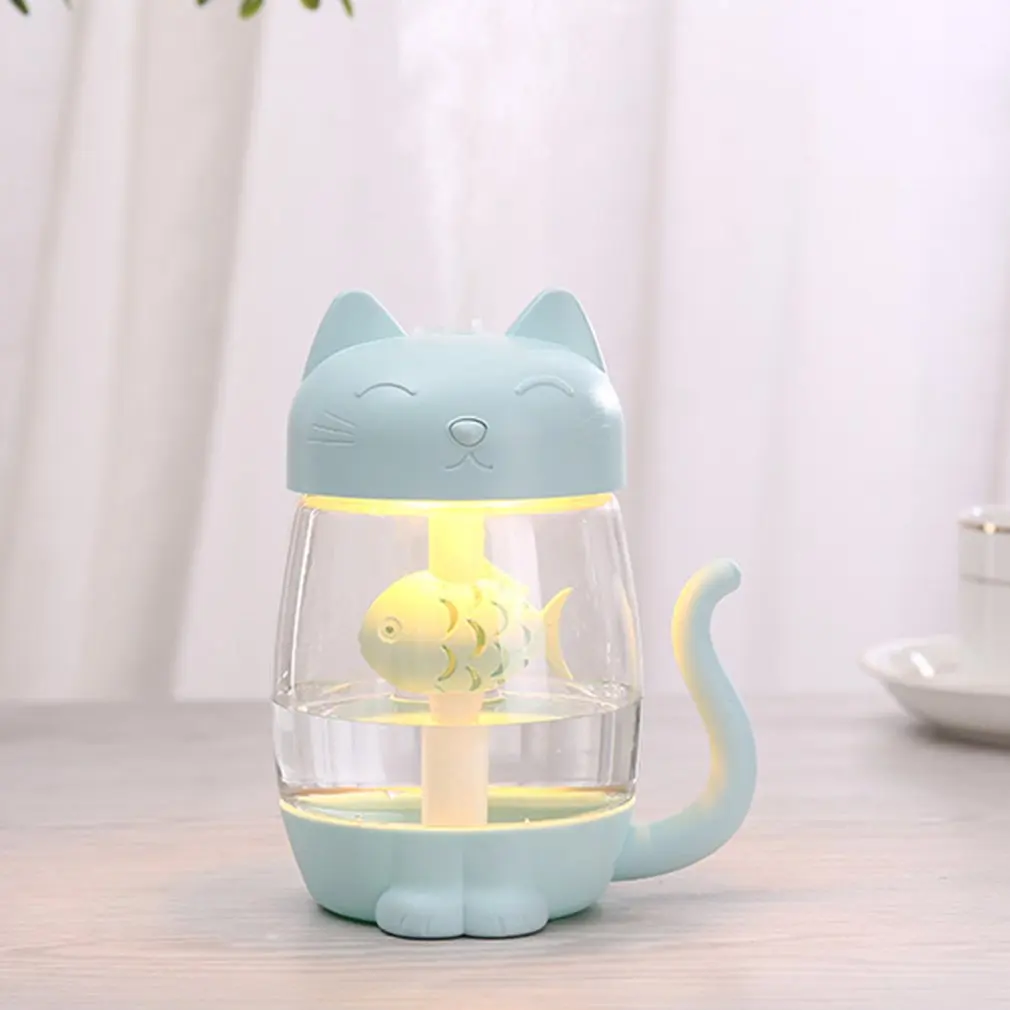 LED 조명 공기 가습기, 만화 고양이 쿨 미스트 USB 가습기, 초음파 초저소음 가습기, 유아 보육원